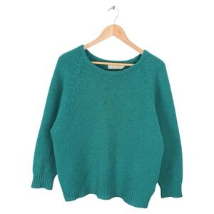 Vintage L.L. Bean Shetland Wool Sweater Teal Crewneck Pullover Women's Large